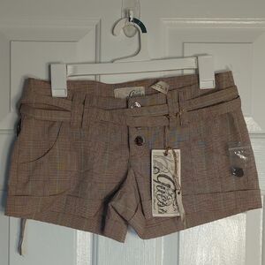 Guess Plaid Women’s Shorts - Tan/Brown NWT